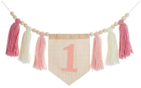 DICOSMETIC Boho 1st Birthday High Chair Banner Pink Boho Tassel Highchair Banner Bohemian Tassel Garland with Wood Beads and 1st Flag Birthday Wall Hangings Decor for Baby Shower, 2.07m