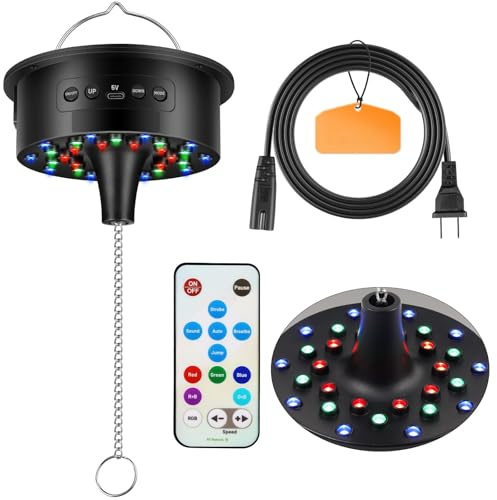 AURIVEE Disco-Kugel Motor mit Fernbedienung,Drehzahl einstellbar 3-15 U/min, 30 RGB LEDs, Batterie/Kabel, für 10-40 cm Spiegelkugeln – Party DJ Hochzeit Beleuchtung