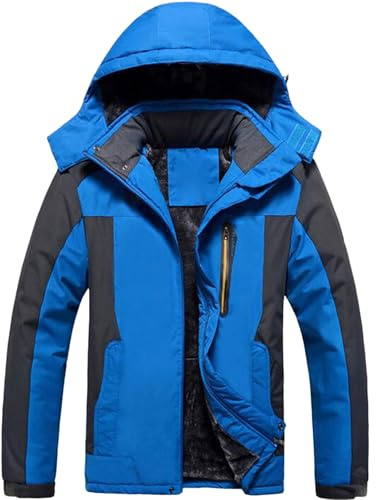 Generico Giacca Uomo Invernale Impermeabile Giubbino In Pile Termico Giaccone Antipioggia Con Cappuccio E Zip Oversize Cappotto Imbottita Sportiva Eleganti Abbigliamento Da Lavoro Inverno Blu 3XL