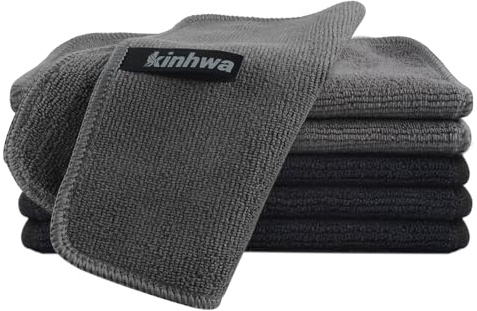 KinHwa Paños de Microfibra Negros + Grises Paños de Cocina Paños de Limpieza Paños Lavables para vajilla Microfibra Ecológicos y sin Pelusa Paños Multiusos 20 cm x 20 cm 6 Unidades