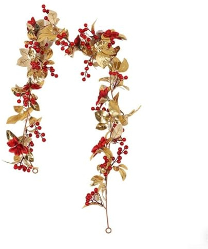 snowchecking Festive - Ghirlanda di bacche di agrifoglio rosso con filo di rame da 2 m, decorazione stagionale per la casa e il giardino, per Natale, Capodanno, feste, 160 cm