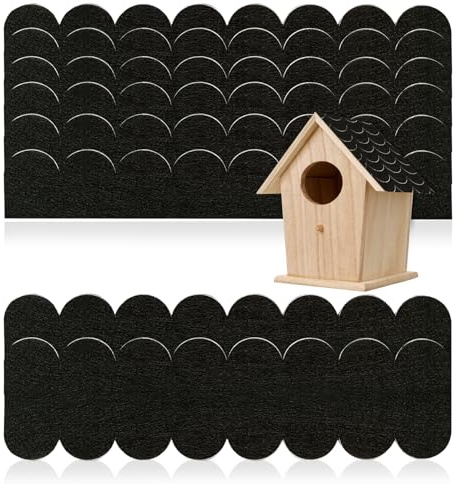 32 STK Dachpappe für Vogelhaus, Mini Dachschindeln Schwarz Dachpappe Selbstklebend DachpappeSchindeln Wasserdicht für Vogelhäuser Nistkastendach Hundehütte Kreative Holzprojekte