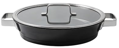 Johann Lafer Edelstahl Servierpfanne 28 cm mit Glasdeckel – Antihaftpfanne, PFAS-frei, kratzfest, energiesparender Kapselboden, gleichmäßige Wärmeverteilung, Induktion geeignet, backofenfest