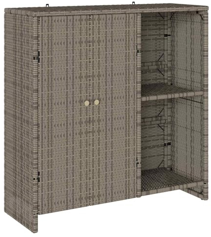Gartenschrank, Terrassenschrank mit 2 offenem Fachen und Doppeltür, Outdoor Beistellschrank Aufbewahrungsschrank für Garten, Terrasse, Grau 100x36x102 cm Rattan