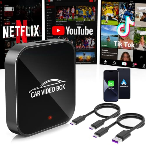 3 en 1 Magic Video Box – Wireless CarPlay & Android Auto Adapter con Netflix, Youtube, TikTok, Soporte para Tarjeta TF, actualización inalámbrica, CarPlay AI Box para vehículos Desde 2016
