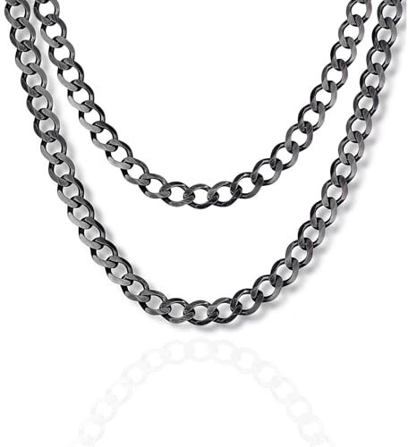 Herrhalsband I 925 Silver Med Oxiderad Yta Och Pansarkedja 55cm
