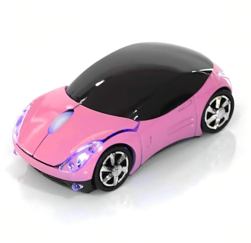 ASHATA 2.4G Car Mouse with USB Reciver 1600DPI Optical Mouse for PC Computer Laptop Tablet, High Cute Mouse for XP//Win7/ME/2000/for OS (Pink)