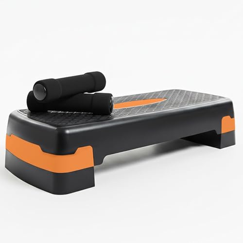 TnP Steppers for Exercise Workout Adjustable Height 10cm 15 cm Sturdy Exercise Step for Gym, Aerobic Steps, Cardio Exercise and Stretching + Foam Dumbbell 0.5Kg x 2 (Black/Orange)