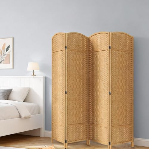JOSTYLE 6ft. Tall Extra Wide Folding Privacy Screens with Diamond Double-Weave Room dividers and Freestanding 4-Panel Privacy Screens, Yellow, 70.9 H x 79.9 W