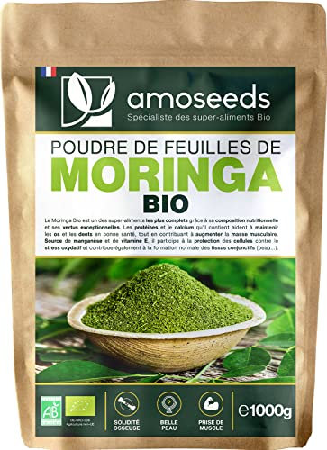 Poudre de feuilles de Moringa Bio 1KG | Vitamine A, Antioxydant, Détox, Peau | Qualité Supérieure