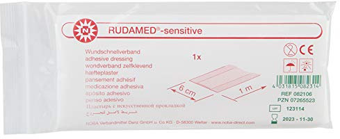 RUDAMED sensitive Wundschnellverband gerollt aus Vliesstoff, Größen:1 m x 6 cm