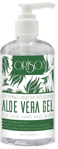 ORISO Aloe Vera Gel With Cold Pressed Aloe Vera - Pure Sunburn Relief, Bug Bites, Small Cuts - Soothing Moisturizer Lotion For Face, Hair and Body - 10 Fl Oz