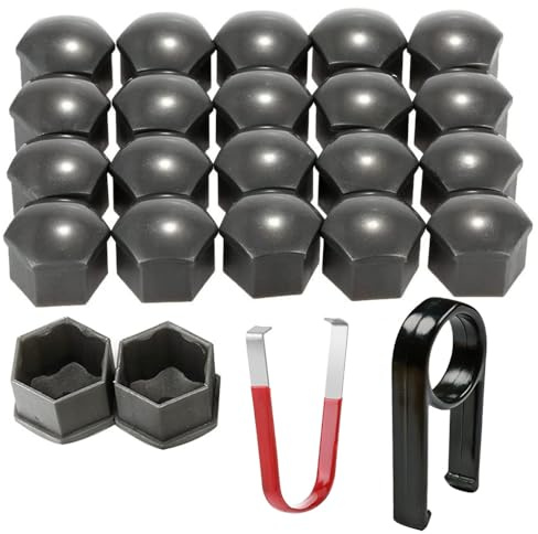 Gebildet 22pcs 19mm(Diámetro Interno) Universal Tapa de Tuerca de Rueda,Tapas para Tornillos de Rueda,Cubierta de Tuerca de Neumático con Extractor(Gris)