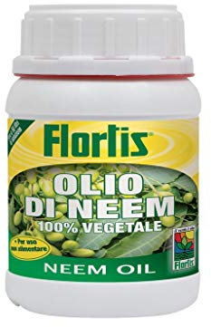 Flortis Olio di neem concentrato. Olio di Neem puro con concentrazione a 3300 ppm. Olio di neem per piante biologico pronto uso. Repellente naturale contro cocciniglie, afidi, cimici, pidocchi 250ml.