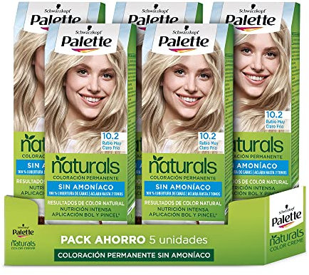 Schwarzkopf Palette Naturals - Tinte 10.2 Rubio Muy Claro Frío - Coloración Permanente Sin Amoníaco- Resultados de Color Natural (Pack de 5)