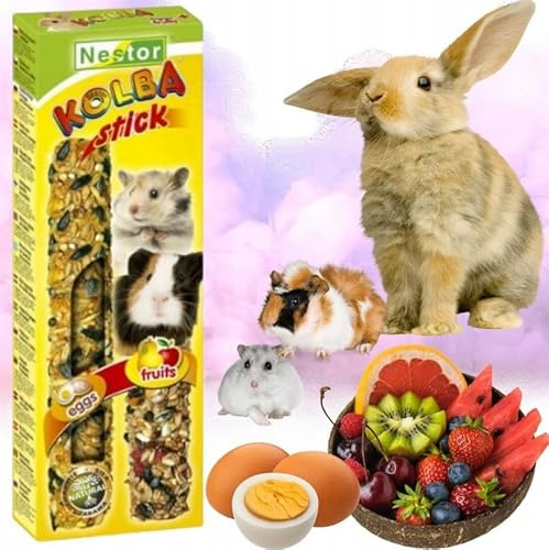2x Hamster Rabbits Two Sticks Food EGGS + FRUITS Flavor Seed Treats 115g Guinea Pig Rat Mouse Gerbil Rodents Animal Pet Vegetable Fruit 2 in 1 Foods Degu Snacks