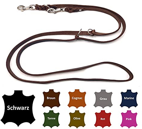 Hundeleine Fettleder kleine Hunde/große Hunde 2m / 2,40m / 2,80m / 3,50m / 5m Doppelleine verstellbar (3,50m X 8mm, Dunkelbraun)