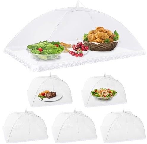 Osportfun Coperture per Alimenti, 6 Pezzi Coperture per Alimenti, Coperture per Zanzariere per Torte Pieghevoli, Protezione per Mosche Perfetta per Cibo, Frutta, Barbecue, 1 Grande e 5 Standard
