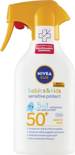 NIVEA SUN Kids Maxi Sonnenspray Sensitive Protect & Play LSF 50+ 270 ml, Sonnencreme 50+ Kinder und Babys ab 6 Monaten, Prospektionsspray für empfindliche und empfindliche Haut