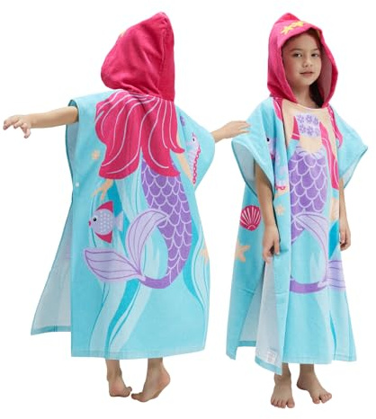 BANGSAUR Kinder Strand Pool Bad Kapuze Poncho Handtuch, 100 Baumwolle Surf Wickeltücher Wickel, Baby Kleinkind Mädchen Jungen 3-12 Jahre