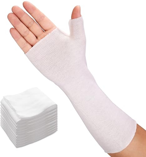 Velpeau Splint Hand Socks (10 Pack), Breathable Thin Stockinette Tubing for Wrist Brace & Thumb Spica Liner, Gauze Sleeve, Under Cast Wrap Arm Cover for Men Women (White, Light Version, M)
