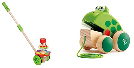 Hape E0341 - Tanzende Schmetterlinge & Nachziehfrosch Fridolin von Hape | Holzfrosch Fliegen fressendes Nachzieh-Spielzeug für Kleinkinder, leuchtende Farben
