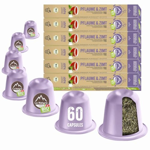 La Natura Lifestyle | PFLAUME & ZIMT BIO TEE | 100% Industriell Kompostierbare² Teekapseln | Umweltfreundlich | 60 Teekapseln | für Nespresso®³ Kapselmaschinen