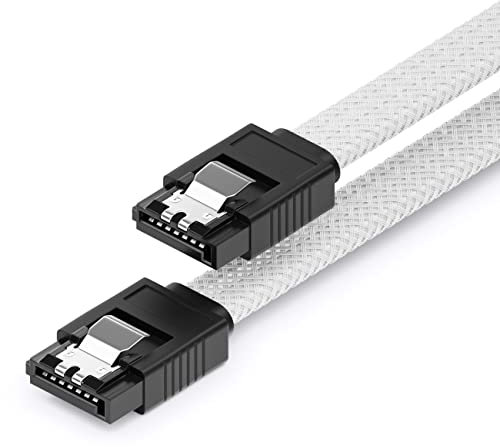 deleyCON 30cm SATA 3 Kabel Nylon 6 Gbit/s Datenkabel SATA III Anschlusskabel Serial ATA Verbindungskabel für Mainboard & Festplatte HDD SSD 2 S-ATA L-Stecker Gerade Weiß