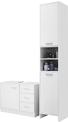 Casaria Set Mobili da Bagno Bianco mobile Alto Mobile Sottolavabo Arredamento in Legno Armadietti