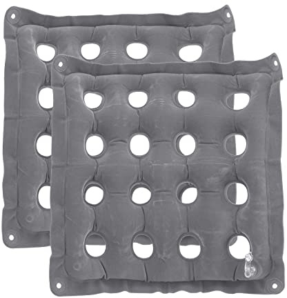 PATIKIL Inflatable Seat Cushion, 2 Pack Portable Air Seat Chair Cushions Breathable Flocked Square Seat Pad for Home Wheelchairs Office Chairs, Gray