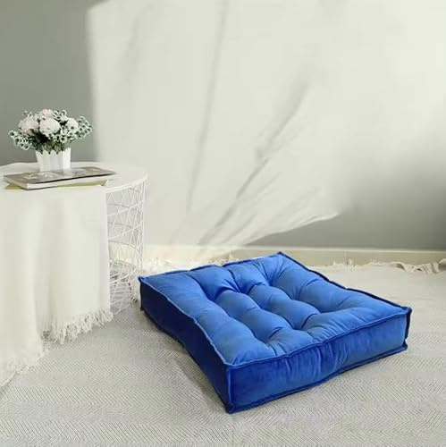 GREATOYAR Cojín Suelo Cuadrado, Cojín Cuadrado para Exteriores, Cojín de Meditación, Terciopelo, Ideal para Sillas, Bancos, Palets, Suelos, Uso Interior y Exterior, 58x58x10cm, Color Azul