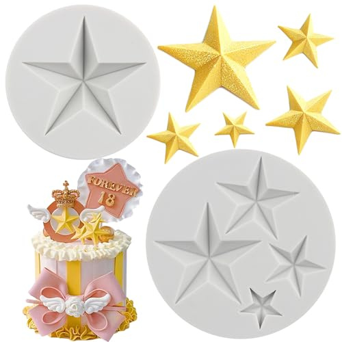 MYPRACS 2 Stück Stern Fondant Silikonform fünfzackiger Stern Schokoladenformen zum Dekorieren von Kuchen Cupcake Topper Süßigkeiten Schokolade Gummipaste Polymerton