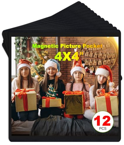 CHUNNIAO Black Magnetic Picture Frame 4X4 for Refrigerator,12 pack,Square Photo Magnets Sleeves
