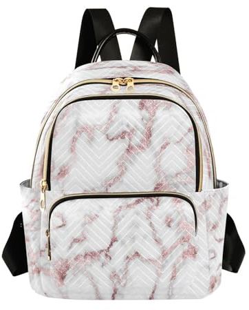 Rose Gold Marble White Backpack Women Laides Rucksack School Bags Lightweight Shoulder Bag Daypack for Womens, Ladies & Girls S