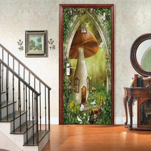 Türaufkleber Türtapete Türbilder Türposter Selbstklebend 3D Waldpilzpflanze 80 X 200 Cm Pvc Wasserdicht Abnehmbare Wandbilder Für Schlafzimmer Haus Bad Wc Büro Dekoration - Türwandaufklebe -6U5V2N1H3Y