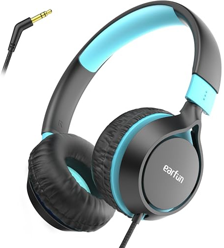 EarFun S1 Cuffie Bambini, Limitatore di Volume 85 dB, Jack 3,5 mm, Archetto Regolabile, Cuffie Stereo Pieghevoli, Leggere e Portatili, per Scuola/Viaggio/Tablet/Lezione Online, Nero