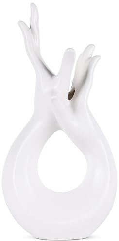 Schwarz Moderne Keramikvase 32cm, Abstraktion Blumenvase für Wohnzimmer und Büro Dekoration (Weiß)