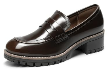 DREAM PAIRS damplatåloafers finskor, Brun-pu, 40 EU