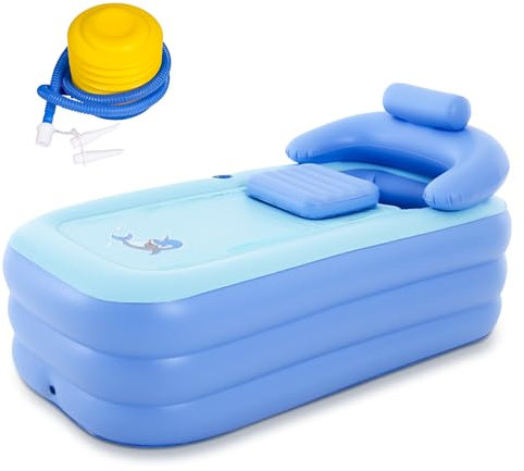 Inflatable Portable Bathtub, PVC Inflatable Pool with Inflatable Pump, Foldable Spa Bathtub for Adults,160x84x64cm (Blue)