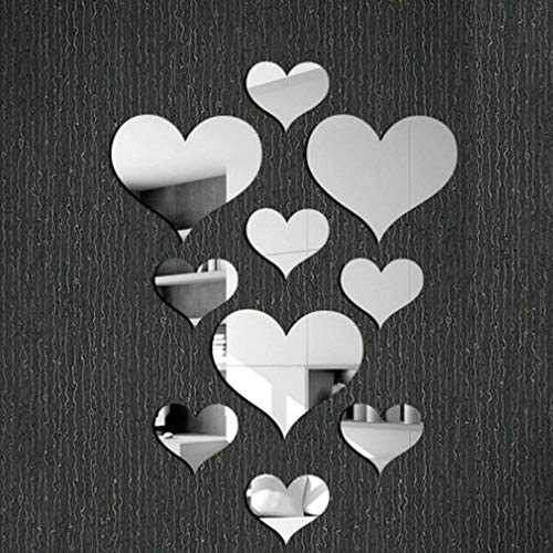 Deko Jugendzimmer Mädchen Decal Wandbild 10st 3D Aufkleber Acryl Love Einweg Herzwandaufkleber Home Deko Deko Bad Wanddeko Schlafzimmer Wandsticker Wohnzimmer (Sliver, One Size)