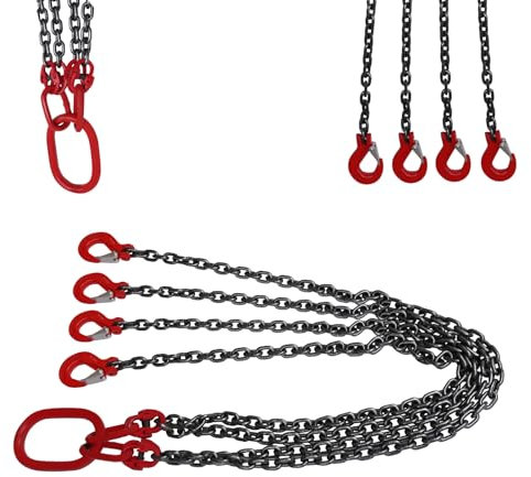 Élingue de chaîne à 4 brins, 1.5M, 5 tonnes, Robuste, chaîne de Grue de 8mm, chaîne de Levage de Moteur G80, élingue de Grue Haute résistance