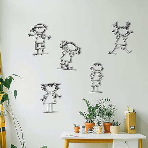 Wandskulptur, niedliche Jungen- und Mädchen-Figuren, Wanddekoration, modische Metall-Wandkunst für Schlafzimmer, Wohnzimmer, Wandfigur-Dekoration (Größe: 30 x 40 cm), 5 Stück