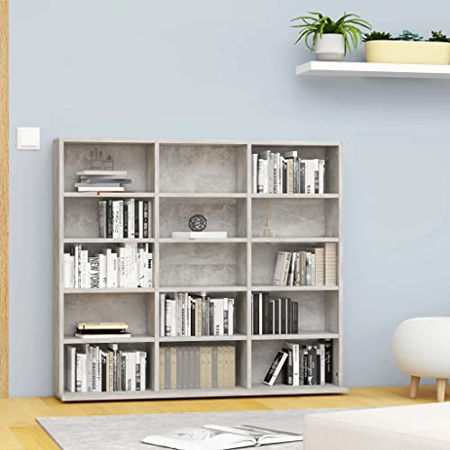 CINDERFUL CD-Regal Betongrau 102x23x89,5 cm Holzwerkstoff,CDRegal in Betonoptik mit 15 Fächern: Stilvolle Aufbewahrung für Ihre musizierenden Sammler Mediaaufbewahrung