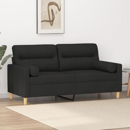 qohoio 2-Sitzer-Sofa mit Zierkissen Schwarz 140 cm Stoff Couch Mit Schlaffunktion