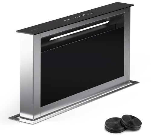 Klarstein Cappa Aspirante Downdraft 60 cm – Cappa a Scomparsa Silenziosa per Cucina, 576 m³/h, Funzione di Scarico o Ricircolo, Illuminazione LED, Pannello di Controllo Touch