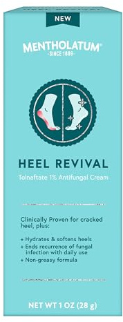 Mentholatum Heel Revival, Persistent Cracked Heel Repair Treatment, 1% Tolnaftate Antifungal Cream, Antifungal Foot Treatment, Eliminates & Prevents Fungus, 1 OZ