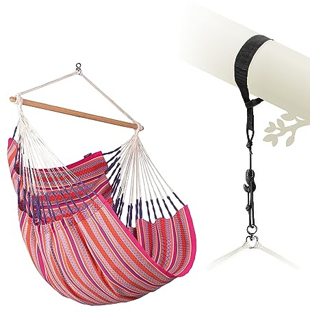LA SIESTA® Habana Baumwoll Hängesessel & Baum- & Pfosten-Befestigung - Hängesessel für Indoor Outdoor Schlafzimmer, Sitz Hängeschaukel für Garten, Groß Hängesessel - 2 Personen Comfort Size, Flamingo