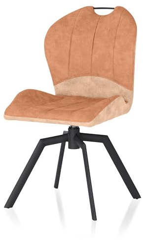 KHG Esszimmerstuhl drehbar braun, Mikrofaser in Wildlederoptik, Drehstuhl | Küchenstuhl, Polsterstuhl, Wohnzimmerstuhl, Designstuhl Gestell aus Metall, LED, für Esszimmer, für Zuhause