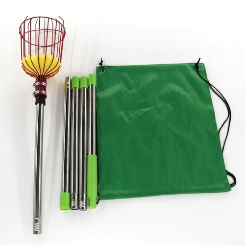 Fruit picker, picker with telescopic handle, fruit picking tool with lightweight stainless steel connecting pole and basket, easy to assemble fruit grabber(2m)
