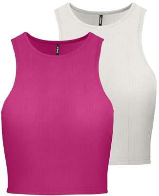 ONLY Onlbelia S/L Crop Top CS JRS 2 Pack, Fucsia Fedora, XXL